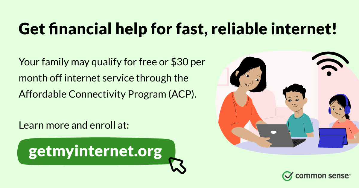 If your family does not have reliable #ACCESS to the Internet, you may qualify for FREE connectivity! The Affordable Connectivity Program (ACP) is a new federal benefit that helps pay for internet service and devices. Learn more from <a href="/CommonSenseEd/">Common Sense Education</a> 👉 getmyinternet.org.
