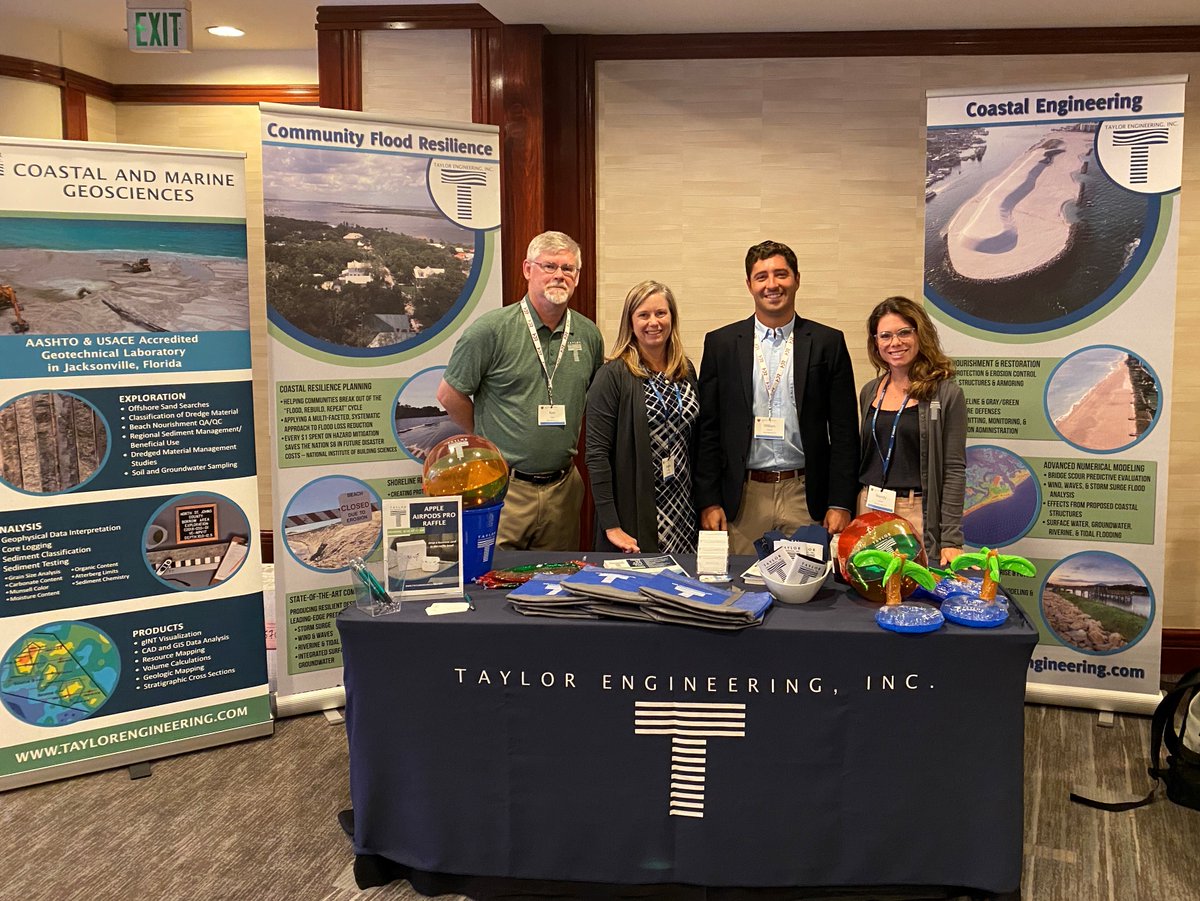 Tayloreng's tweet photo. Here are Taylor Engineering’s Ken Craig, P.E., Angela Schedel, Ph.D., P.E, William Warren, P.G., and Wendy Laurent, P.E. at @ASBPA! #asbpa #coastalconference https://t.co/tYYfzH8kbE