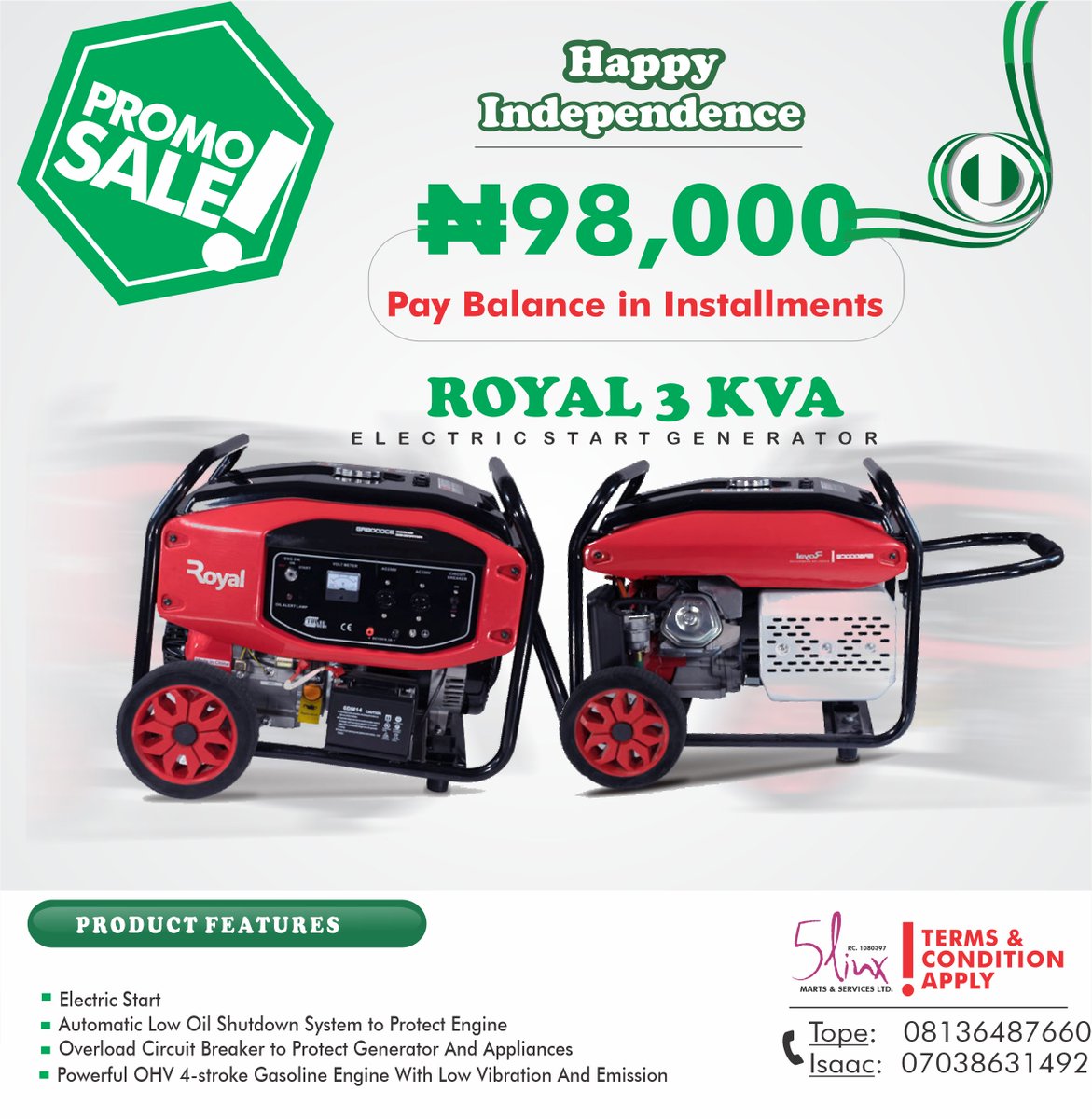 5linxcomm_'s tweet photo. We won't SAPA!!!
Offering a Special Promo... 
In celebrating Nigeria's Independence
We are ready Oct. 1st 2022🇳🇬
Contact Tope or Isaac for delivery details. https://t.co/EOssxAovG4