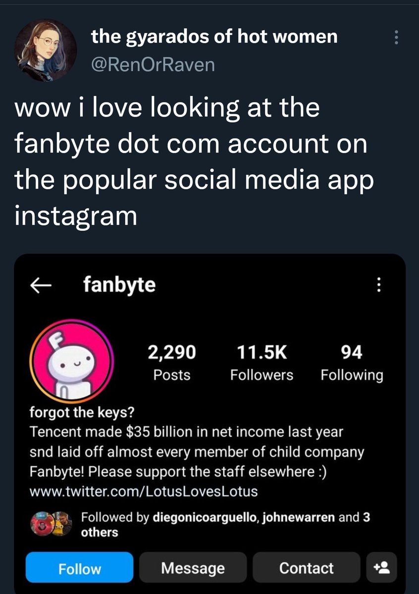 Vinci_Medias's tweet photo. Tencent's owned Fanbyte lays off almost all employees.
••Forgetting the social media manager still had access.
Photo cc: @RenOrRaven
#Tencent #fanbyte #layoffs #lay #TechNews #BBNajia #Rema #ayrastarr https://t.co/j8wkXP9djI
