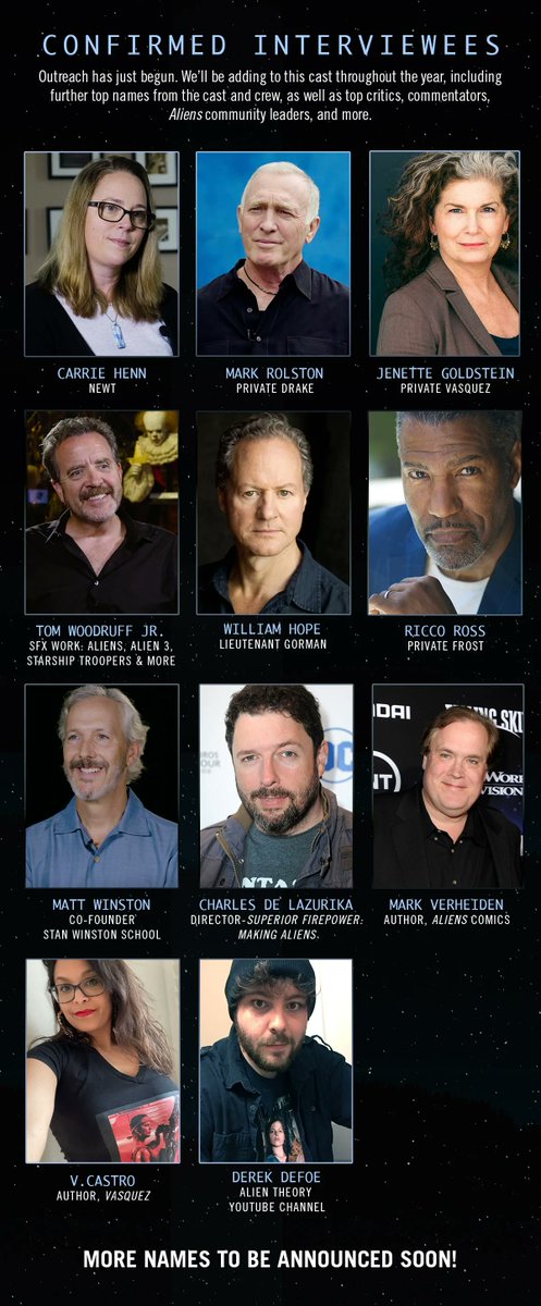 avpgalaxy's tweet image. Aliens Expanded Announces Six New Cast Members! | avpgalaxy.net/2022/09/16/ali… | #AliensExpanded #IanNathan #CreatorVC #MarkVerheiden #CharlesDeLazurika #VCastro #RiccoRoss #WilliamHope #MattWinston #CarrieHenn #MarkRolston #JenetteGoldstein #TomWoodruffJr #AlienTheory #VCastro