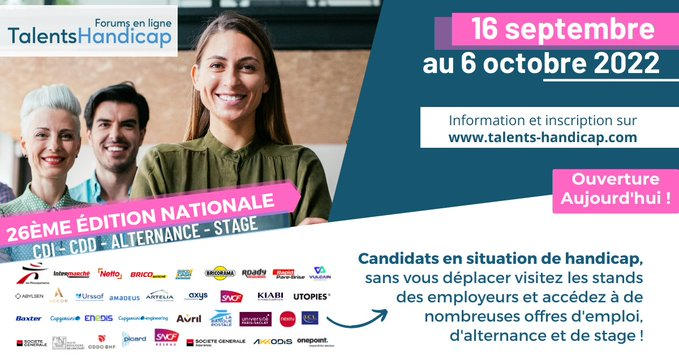 #SaveTheDate:  Du 16 sept au 6 oct, @ModisFrance et Akka participent au 26ème forum <a href="/TalentsHandicap/">Talents Handicap</a> 
Vous êtes la recherche d'un #CDI #CDD #stage ou #alternance ? Inscrivez-vous dès maintenant ici  👉talents-handicap.com/385-akkodis

#emploi #handicap #recrutement