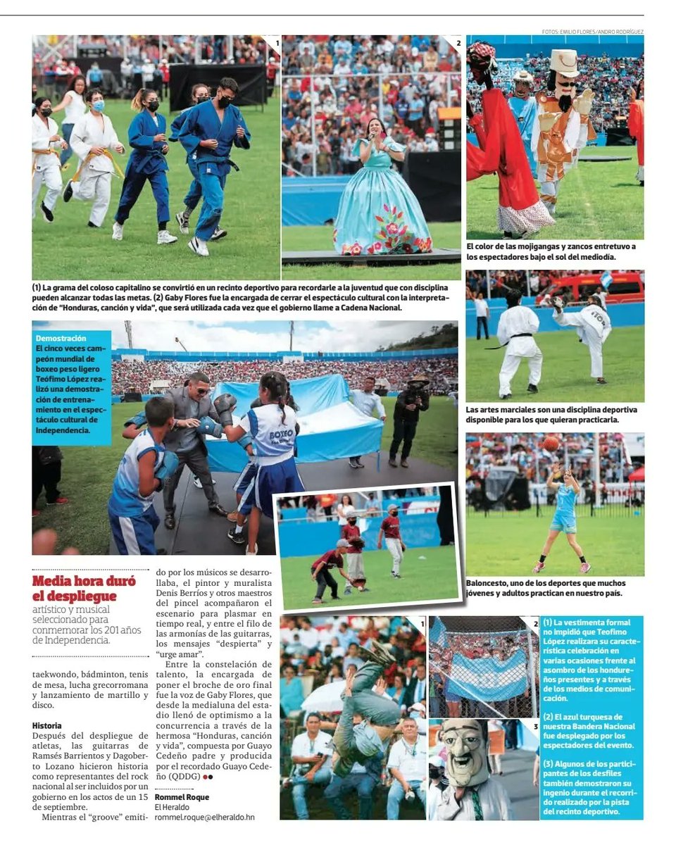 diarioelheraldo's tweet photo. Como ejemplos de impulsores del arte y los deportes, músicos y atletas de varias disciplinas fueron seleccionados para ejecutar un colorido espectáculo cultural durante las fiestas patrias 🇭🇳♥️🎉🥳
#Honduras #FiestasPatrias #FiestasIndependencia #DesfilesHonduras https://t.co/KpUBGCurjW
