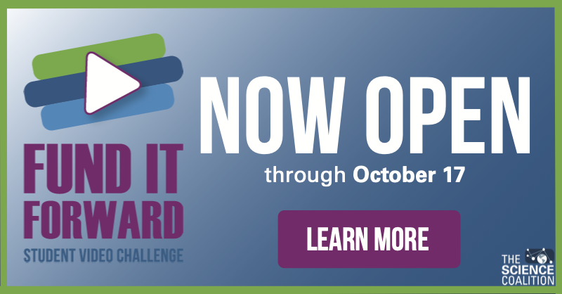 scicoalition's tweet photo. Attention students! 🗣 If you’re passionate about science, research, or our country’s #STEM future, check out the #FundItForward Student Video Challenge. Submit a video and you could earn a cash prize. More info: https://t.co/8NbNfuRtXz #ThankstoScience https://t.co/w8AJHtUrqV