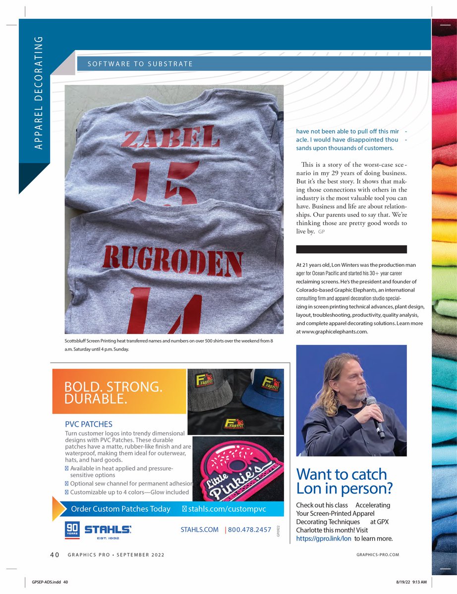 GraphicElephant's tweet photo. Graphics Pro Expo Charlotte is Rollin! Make sure to stop by & say hi. Sept Issue just dropped, check out this months article “Friends in Low Places”.
#GPX #GraphicsProExpo #ScreenPrinting #ScreenPrintingEducation #SoftwareToSubstrate #LonsArticles #GraphicsProMagazine @gp_expo https://t.co/rtCRHpYr3e