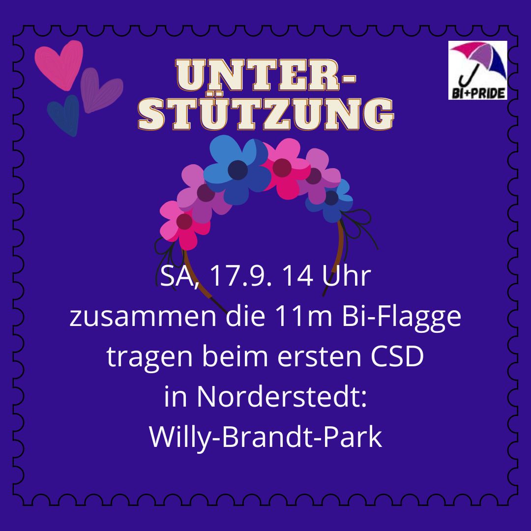 BiPlusPride's tweet photo. Sei dabei beim NorderPride, dem ersten CSD in Norderstedt:
SA, 17.9. um 14 Uhr im Willy-Brandt-Park

... und trag die 11m Bi-Flagge mit! Also worauf wartest Du noch?

#norderpride #bipride #BiPlusPride #bisexuell #echtevielfalt #lsvdsh #norderstedt https://t.co/2ykx6j7FCz