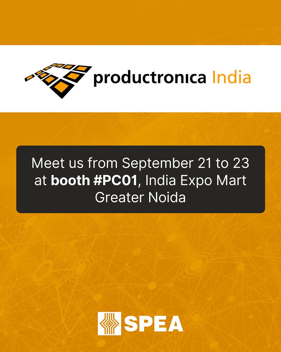 SPEA_Test's tweet image. Come visit SPEA as co-exhibitor of iNETest Technologies at Productronica India 2022 on September 21st - 23rd in Greater Noida and learn more about the world’s electronic leading engineering at Booth #PC01.

Join us at #ProductronicaIndia 2022!