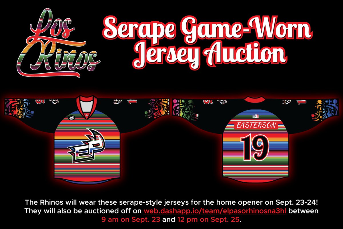 Rhinos_Na3hl's tweet photo. Viva Mexico! 🇲🇽 The Rhinos will wear these serape-style jerseys for the home opener next Friday and Saturday! 🙌

They will be up for auction at https://t.co/mt1yVW21ex next weekend! ⏳ https://t.co/8dlsv5gKuo