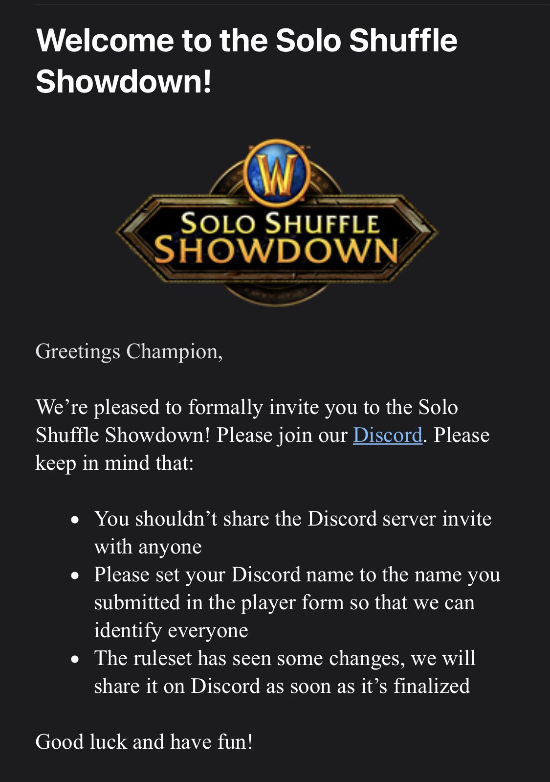 Solo Shuffle Showdown, World of Warcraft