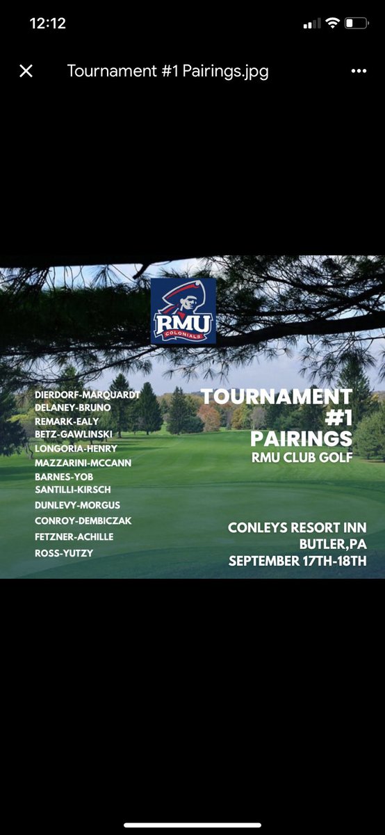 RMUClubGolf's tweet photo. It all starts this weekend! Check out our pairings for our first tournament of the season! https://t.co/LYV0sTZtrv