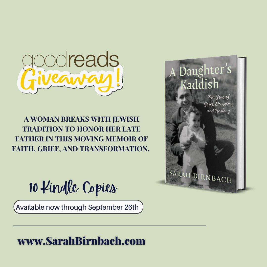 I'm giving away 10 Kindle copies of my memoir, A Daughter's Kaddish: My Year of Grief, Devotion, and Healing.
Enter here:
goodreads.com/giveaway/show/…
7m #memoir  #jewishjourney #grief #debutauthor