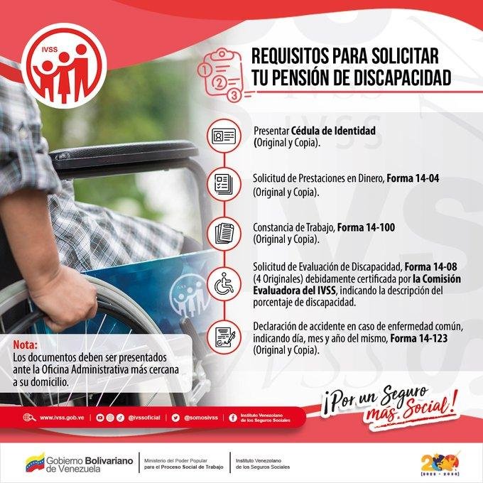 Somosivss's tweet photo. El IVSS te informa sobre los requisitos necesarios para realizar la solicitud de pensión por Discapacidad.

#JuntosPorUnSeguroMásSocial @MagaGutierrezV https://t.co/0xu1hugUZ3