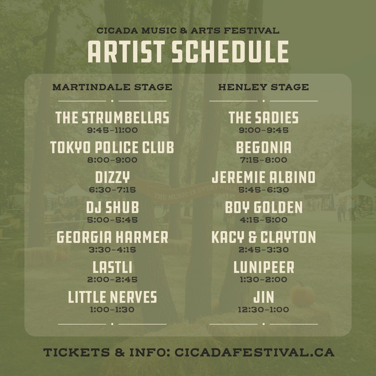 With the return of Cicada Music & Arts Festival just a couple weeks away, it’s about time we released the performance schedule for the day. 🎶 Be sure to get your tickets for Niagara’s homegrown music festival! Get tickets: bit.ly/3aZq3pm