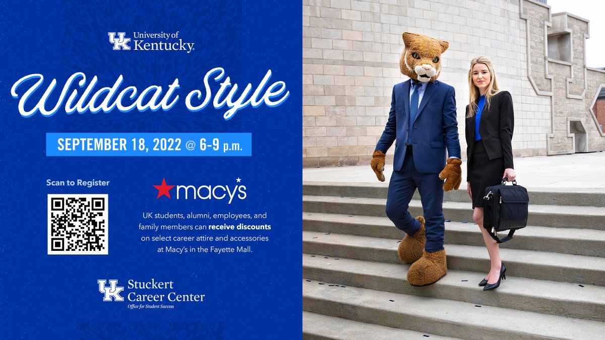 UKMoneyCATS's tweet photo. Make sure to attend Wildcat Style this Sunday from 6-9pm!! It's a great event to shop discounted career attire to make sure you feel and look your best while staying financially well 😍 https://t.co/hfLKtH6pmy