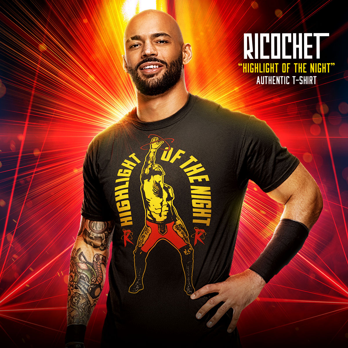 Make this new @KingRicochet T-Shirt the Highlight of YOUR Night! Grab yours today at #WWEShop 🛒: bit.ly/3SaEhnv