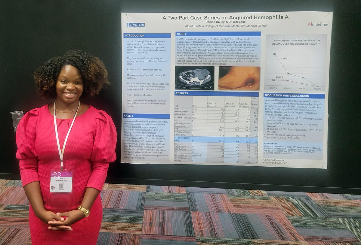 Kudos! So proud of rising star #PGY3 #pathology resident Denise Daily, MD, who presented her research 'A Two Part Case Series on Acquired Hemophilia A’ at the recent <a href="/ASCP_Chicago/">ASCP</a> #ASCP2022 meeting in Chicago.  
<a href="/MontefioreNYC/">Montefiore Health System</a> <a href="/EinsteinMed/">Albert Einstein College of Medicine - Official</a> #pathtwitter #meded #womeninscience