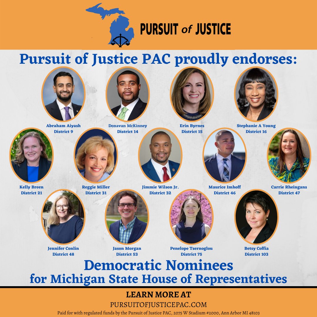 Eli Savit (@elinsavit) on Twitter photo Michigan's Legislature is up for grabs this year. The stakes are HUGE.
The Pursuit of Justice PAC—by <a href="/VBH4Justice/">Victoria Burton-Harris</a> & I—has endorsed over a dozen amazing candidates who'll not only flip the House, but fight for justice. 
Help support candidates like these: secure.actblue.com/donate/pursuit… Michigan's Legislature is up for grabs this year. The stakes are HUGE.
The Pursuit of Justice PAC—by <a href="/VBH4Justice/">Victoria Burton-Harris</a> & I—has endorsed over a dozen amazing candidates who'll not only flip the House, but fight for justice. 
Help support candidates like these: secure.actblue.com/donate/pursuit…