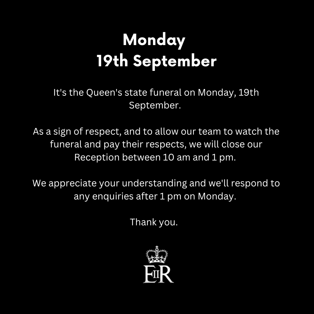 PorthBeachHP's tweet photo. In light of Monday's state funeral, there's a change to our opening times... https://t.co/RG8O01XQv4