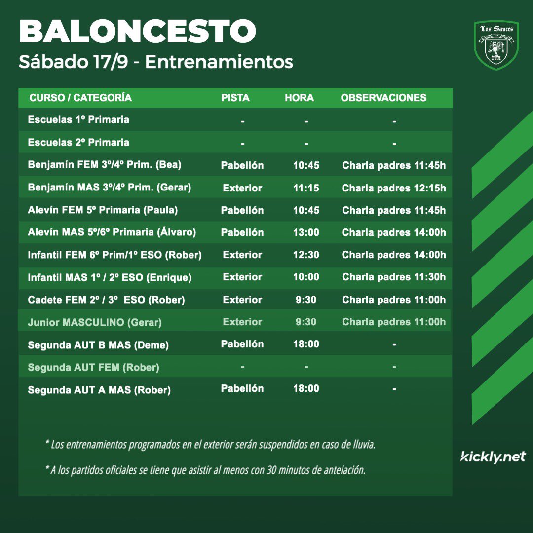 ¡Os convocamos a todos!
Después de las primeras semanas de clases ya podemos decir que estamos preparadísimos para que los balones rueden y boten por las pistas del colegio. ¡Qué ganas! #GoSauces 

💚 deportes.colegiolossauces.com
