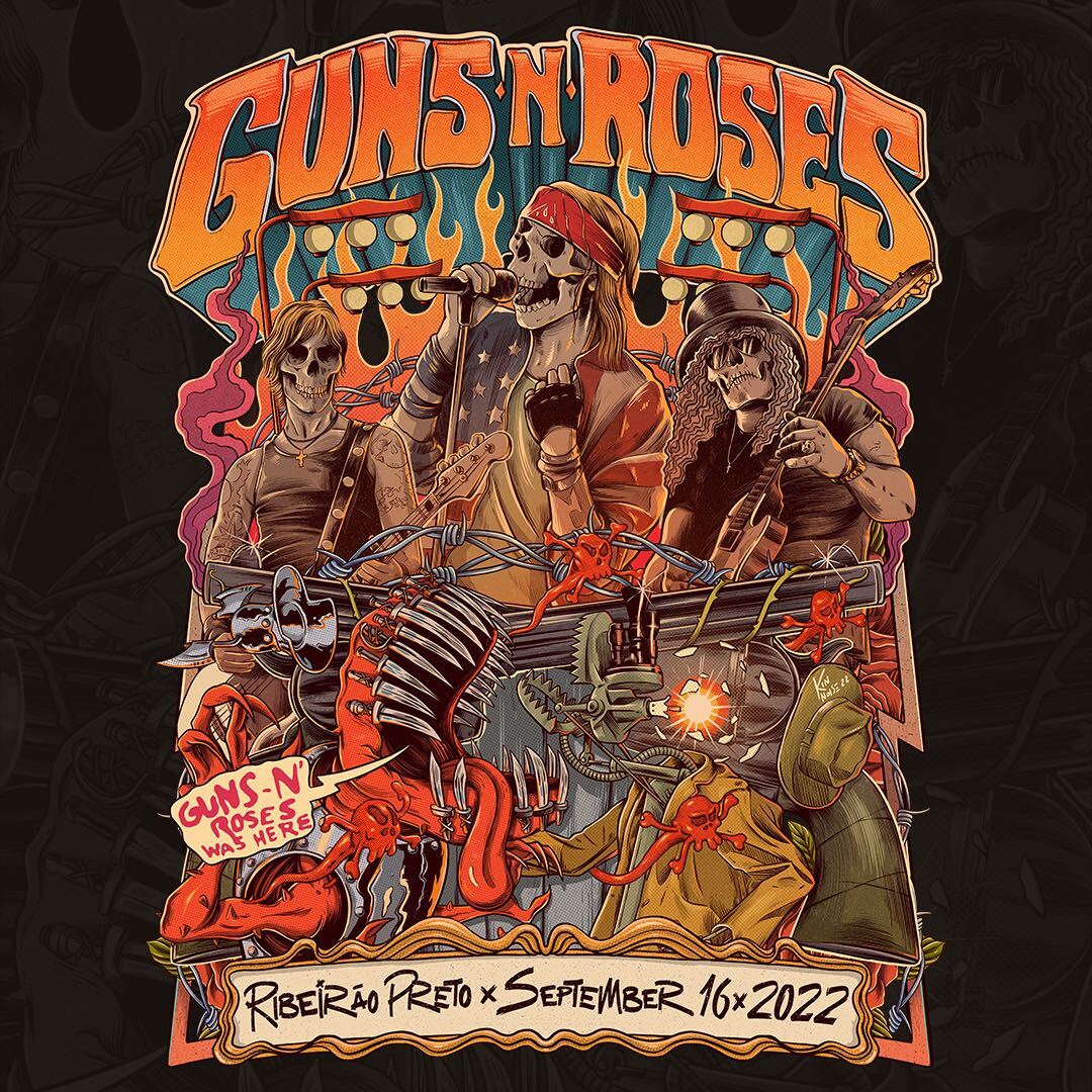 Poster oficial para o show do Guns N' Roses em Ribeirão Preto