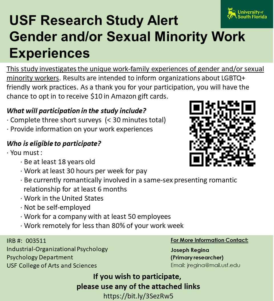 JoeRegina_IOPsy's tweet photo. Hi everyone,

For my dissertation, we are trying to examine the unique work-family challenges of LGBTQ+ individuals. We think the questions we're looking at are really valuable and can do a lot of good. 

If you could please share this study ad, I would immensely appreciate it https://t.co/YOkzdOmgIB