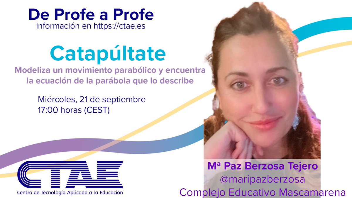 Únete a las sesiones OnLine #DeProfeaProfe que trae <a href="/CTAE_SMART/">CTAE</a> El 21 de septiembre con <a href="/maripazberzosa/">Paz Berzosa</a> CATAPÚLTATE. Modeliza un movimiento parabólico. ctae.es/index.php/de-p… <a href="/SMART_Tech/">SMART Technologies</a>