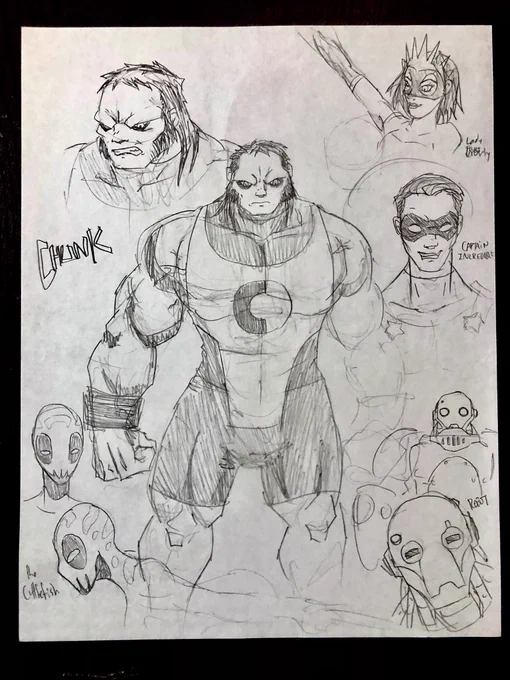The original "Chunk" was more obviously Hulkish. The mullet was inspired by a friend of mine who got really into fitness after joining the wrestling team. Hunk soon lost the mullet and became the more suave Antonio Banderas inspired beefcake he is today. 