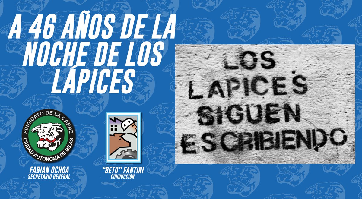 A 46 años de la “Noche de los Lápices”. Ese operativo policial que el 16 de Septiembre de 1976 secuestró a 10 estudiantes secundarios y desapareció a 6, en la Ciudad de La Plata.
#nochedeloslapices #SindicatodelaCarneCABA #Ochoa #FederaciondelaCarne #Fantini