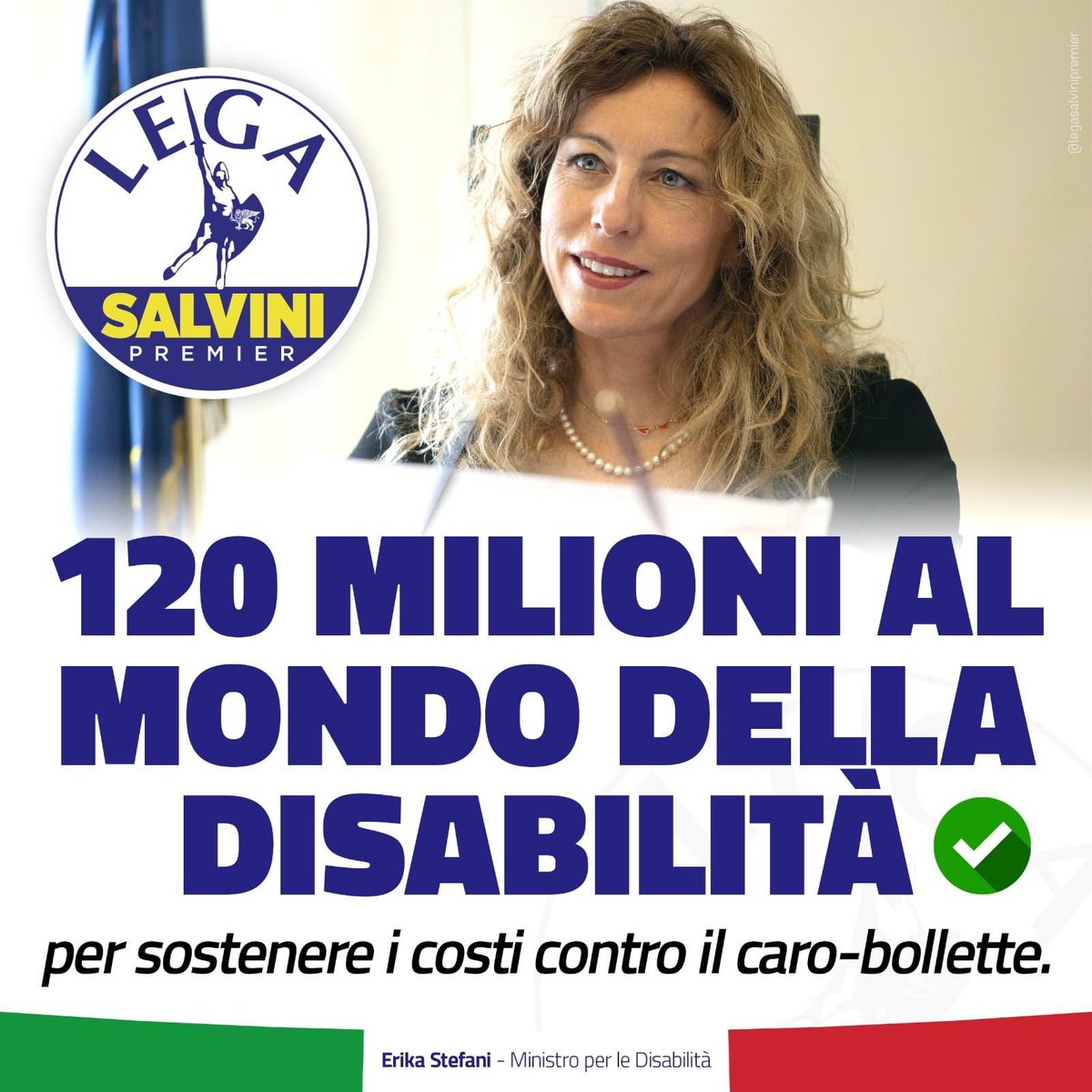 sarafoscolo's tweet photo. 🔵 120 MILIONI AL MONDO DELLA DISABILITÀ PER SOSTENERE I COSTI CONTRO IL CARO BOLLETTE

#25settembrevotoLega, io ci #Credo! https://t.co/R2MiaCL6mF