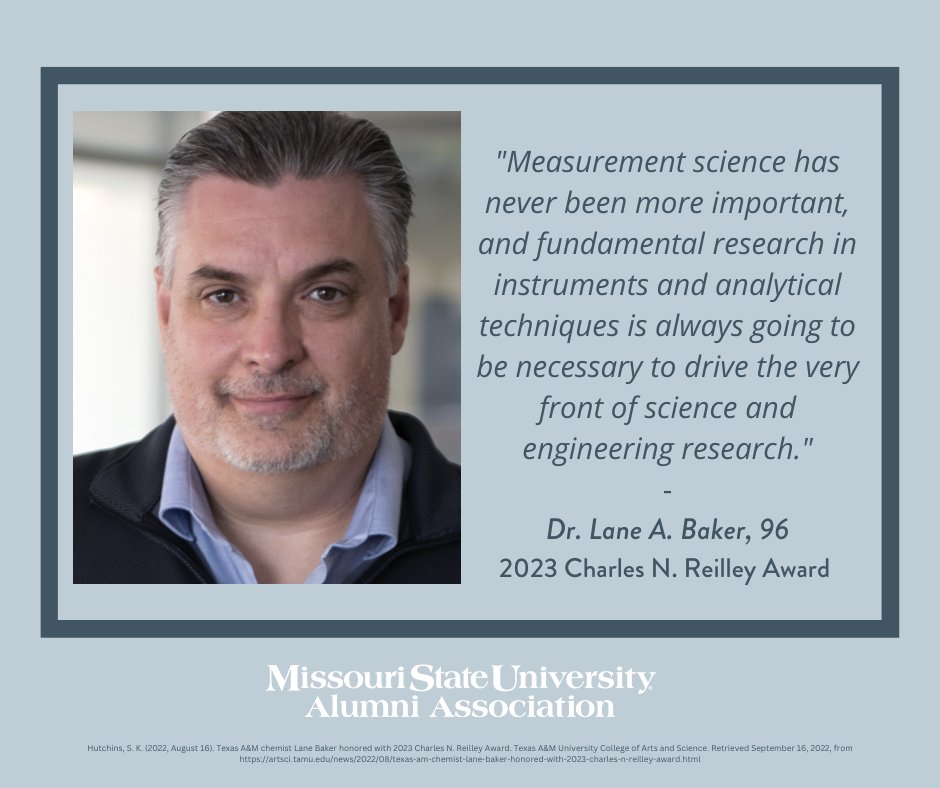 maroonation's tweet photo. 1996  @MissouriState @CNASatMSU graduate, Lane Baker, was selected by @electroanalysis to receive the 2023 Charles N. Reilley Award in Electroanalytical Chemistry in recognition of significant contributions to the discipline. Congratulations Dr. Baker &amp; @baker_grp https://t.co/6ZYQZF7Amo