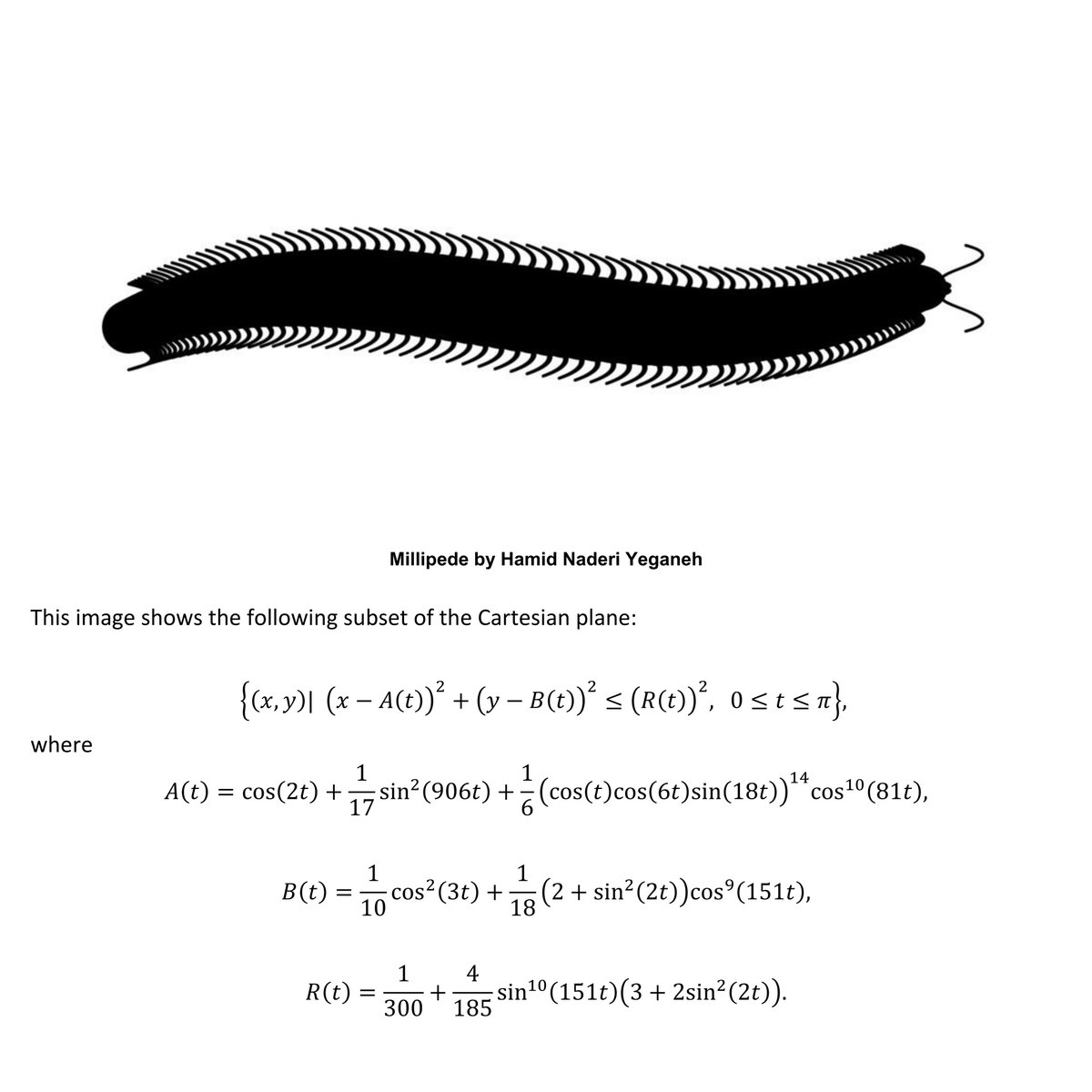 I drew this millipede with mathematical equations.