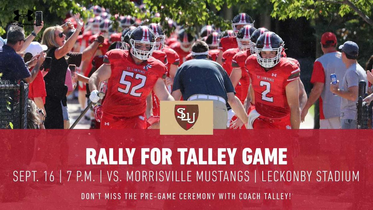 St.Lawrence Football (@slu_football) on Twitter photo 7 PM Under the Lights at The Leck.
Get here early for a special pre-game ceremony celebrating CFB Hall of Fame member, and former SLU Football Coach Andy Talley! His work off the field is even more impressive! <a href="/TalleyBoneMarro/">Andy Talley Bone Marrow Foundation</a>
#GetInTheGame
#KeepSwinging 7 PM Under the Lights at The Leck.
Get here early for a special pre-game ceremony celebrating CFB Hall of Fame member, and former SLU Football Coach Andy Talley! His work off the field is even more impressive! <a href="/TalleyBoneMarro/">Andy Talley Bone Marrow Foundation</a>
#GetInTheGame
#KeepSwinging