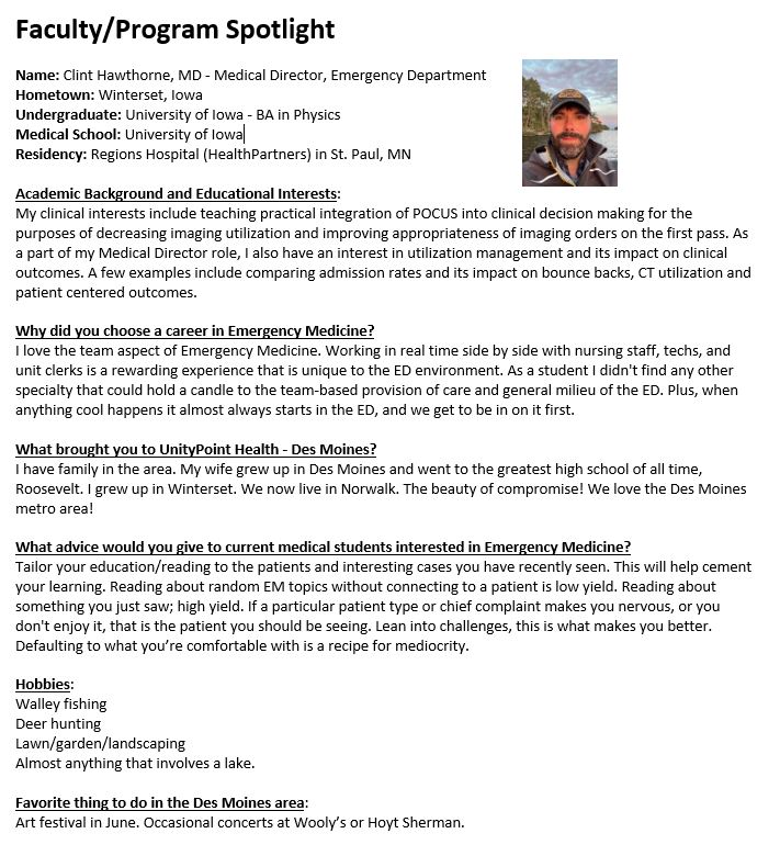IMMCEMResident's tweet photo. 🌟Program/Faculty Spotlight🌟 - Meet Clint Hawthorne, MD @ClintHawthorne https://t.co/8mUr3mtShQ