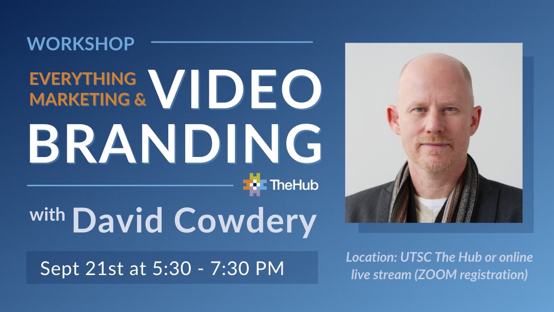 Welcome back David Cowdery, award-winning commercial director, to The Hub. He will be leading a workshop on Marketing and Video Branding for your Business. Join us at The Hub (in-person or through ZOOM) on Sept. 21st at 5:30-7:30 pm. Register here: eventbrite.com/e/marketing-an…