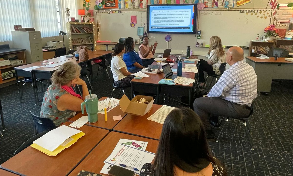 Shout out to the <a href="/CentralUSD/">Central Unified</a> team working hard to create #coherence from #preschool to third grade.  Administrators and #teachers working side by side- extra points for using #student desks!