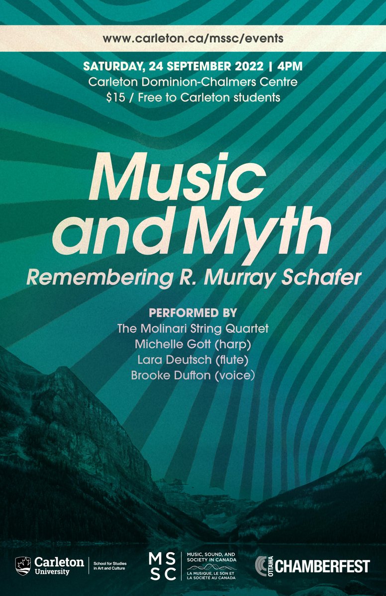 On Saturday September 24th at 4pm, in-person only, Carleton University and Ottawa Chamberfest host a special concert featuring the works of R. Murray Schafer, following by a discussion with the performers about his music.

Learn more: carleton.ca/mssc/events