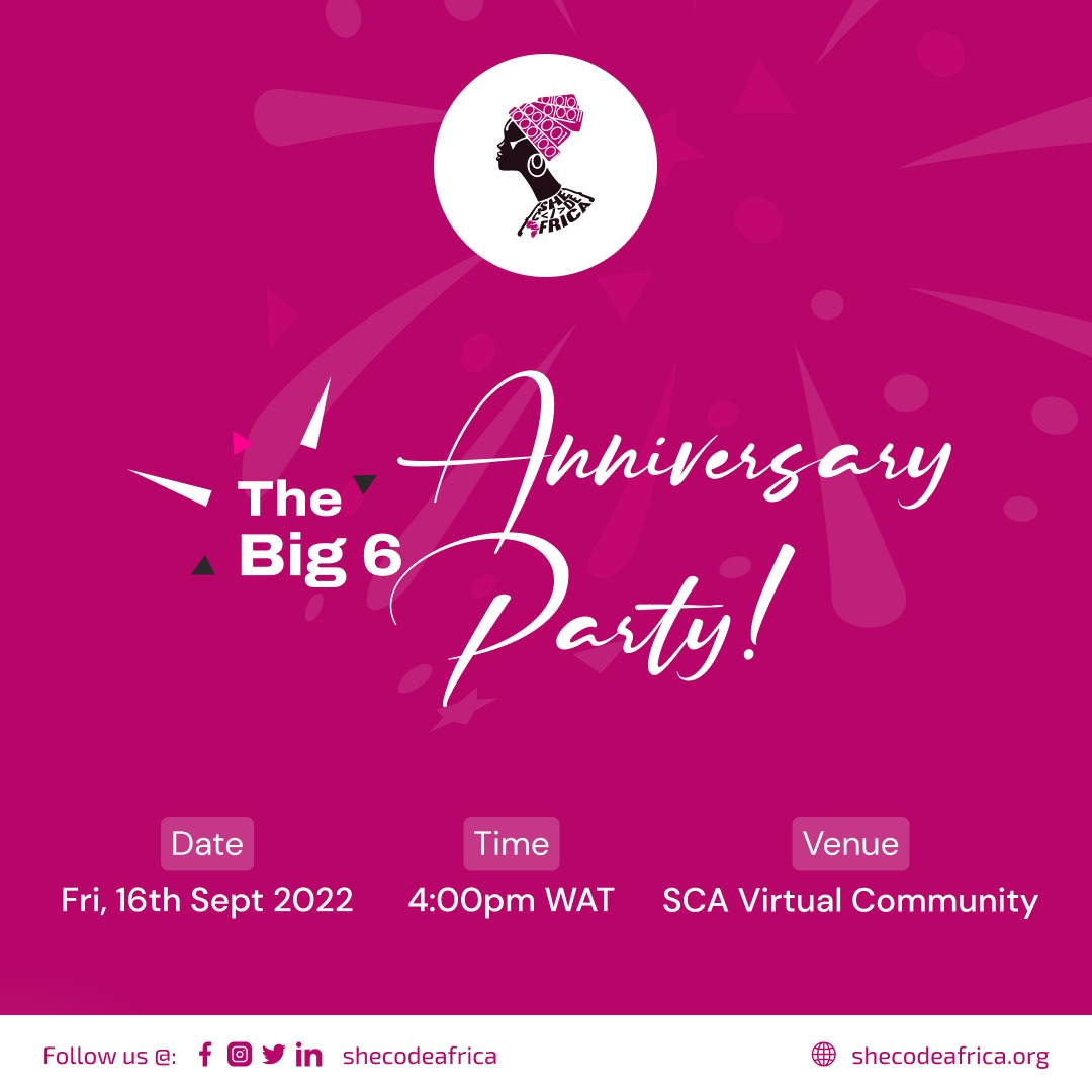 prechy_okafor's tweet photo. Tonight we party π₯³π₯³π₯³π₯³
Happy 6th anniversary @SheCodeAfrica
#SCAat6 #SCAanniversary https://t.co/LLaKoZM0jH