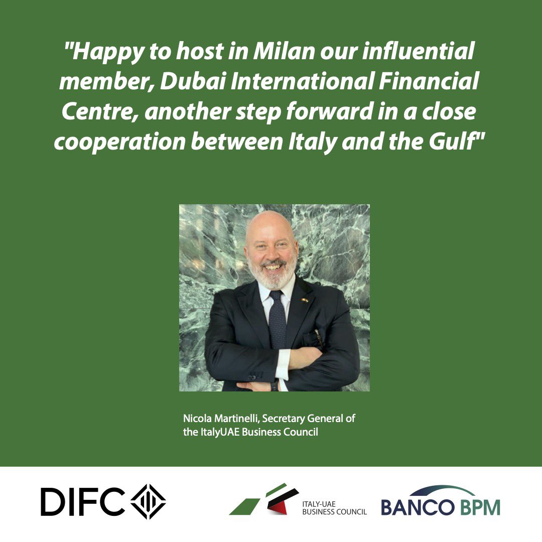 ItalyUAE's tweet photo. The ItalyUAE Business Council is honoured to present the event in cooperation with the Dubai International Financial Centre and Banco BPM on 20 September in Milan. #ItalyUAE #ItalyUAEBusinessCouncil https://t.co/14ZdXEnReJ