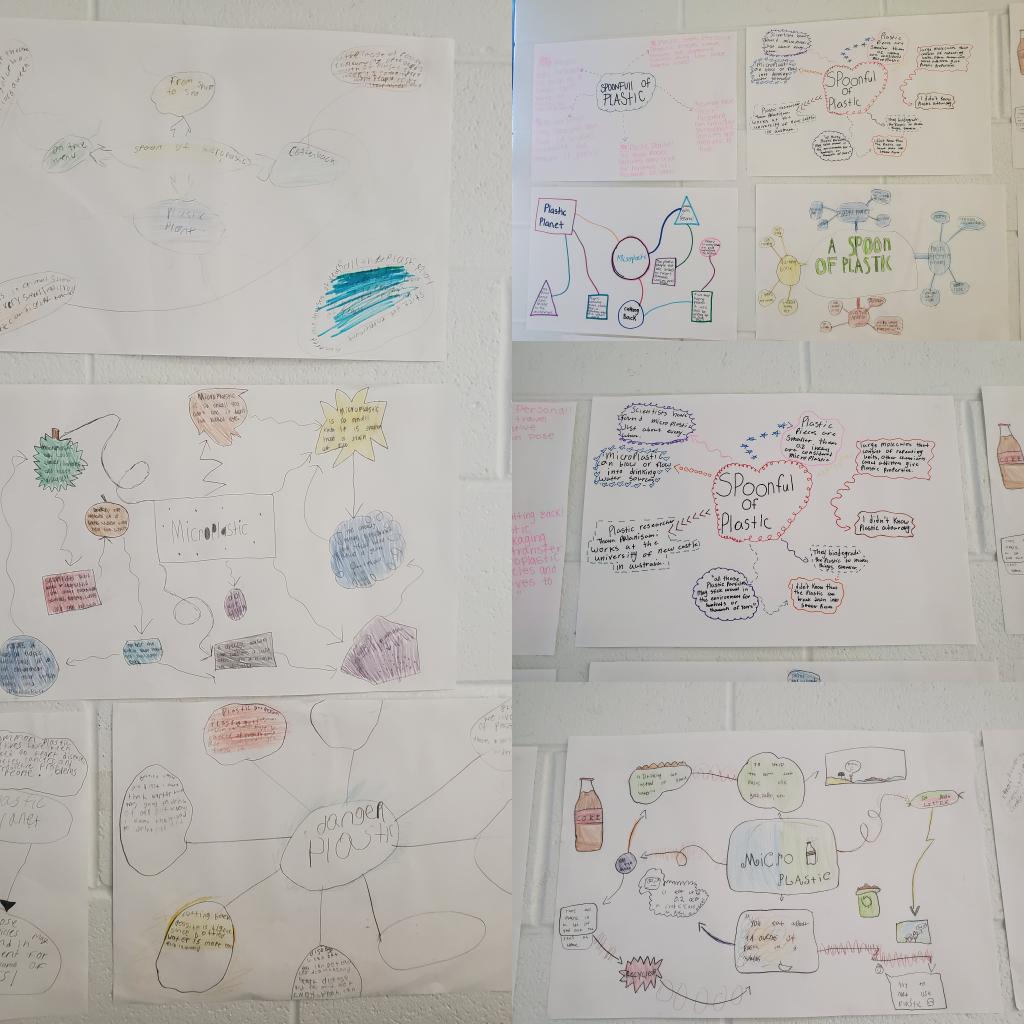 SweatherlyYMS's tweet photo. Loving these mind maps our students made after reading &amp; annotating our "Spoonful of Plastic" article.  Setting up students up to write summaries next week by pulling out the most important information.  @BJanovjakYMS #proudteachers #moveasoneD115 #ymsreads #fridayfun https://t.co/Nb989bkGtS