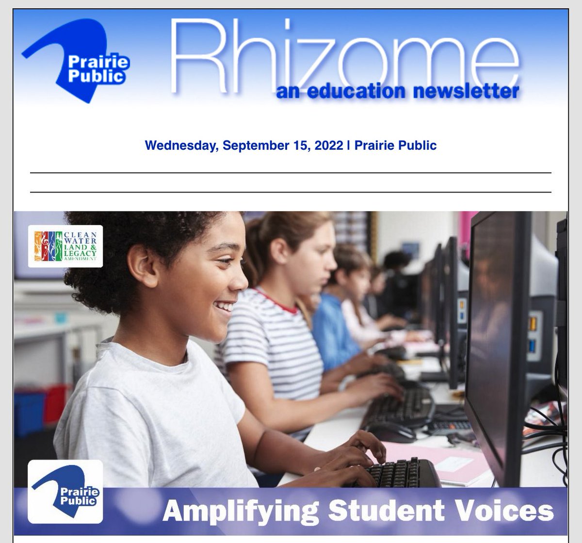 Are you signed up for Prairie Public's K-12 education newsletter? Check out the newest edition of Rhizome and subscribe using the link below!

conta.cc/3R4GkJ3