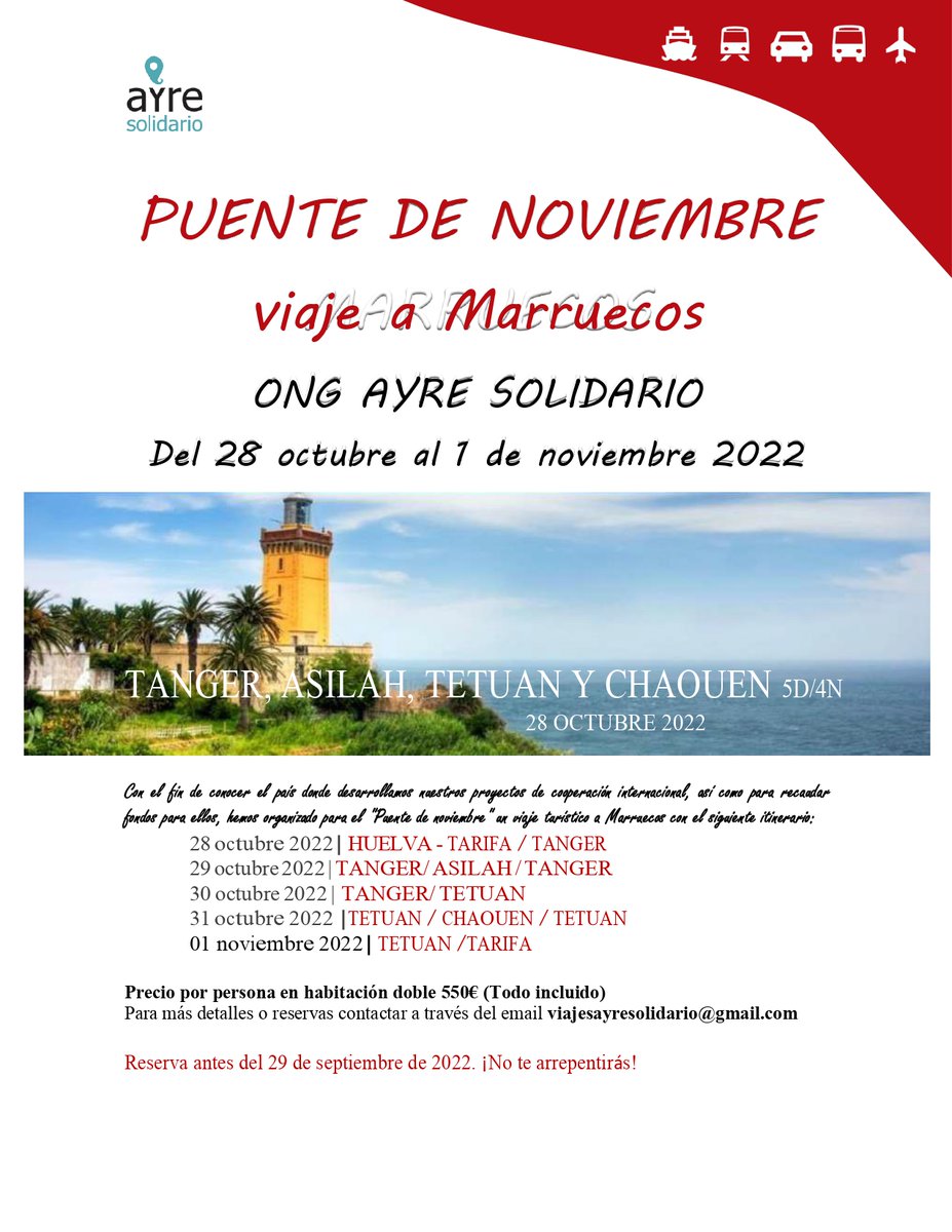 🥰¿Te vienes a Marruecos con nosotros?
Hemos organizado un viaje a Marruecos en el Puente de noviembre, envíanos un mensaje y te informamos de todo👇👇
viajesayresolidario@gmail.com
#viajes #viajemarruecos #viajeMarruecosAyre #cooperación #cooperacióninternacional <a href="/ayresolidario/">AYRE SOLIDARIO</a>