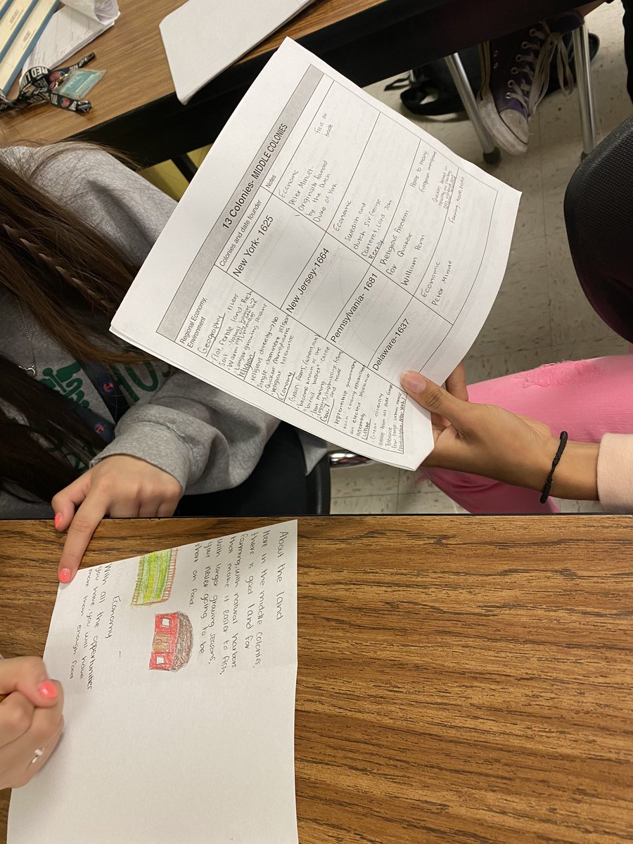 Students using notes to create a “Bro” Chure of the colonies. <a href="/Principal_MVMS/">Angela Looney</a> <a href="/SecondaryComal/">Patricia Nieto</a> <a href="/IllianaGonzales/">Illiana Gonzales</a>