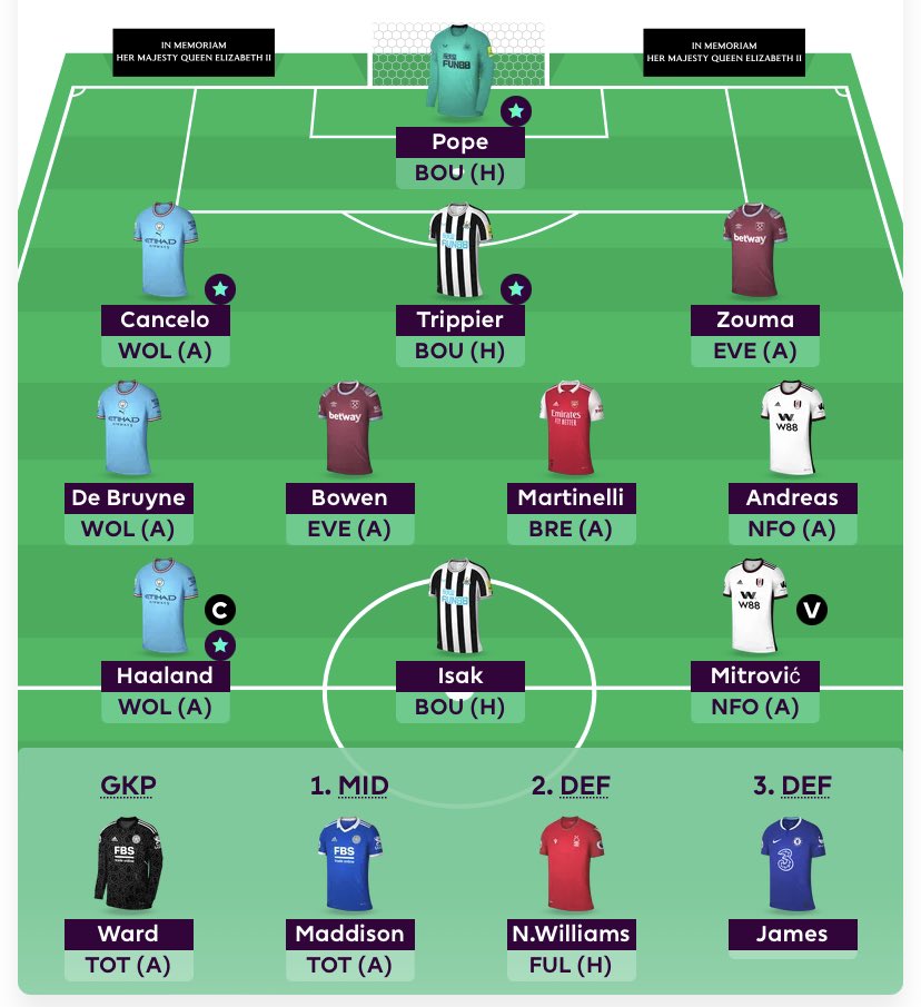 FPL_SON_'s tweet photo. 🔷 GW8 Wildcard team

Haaland ©️
 
0.0 ITB

Good luck all !

#FPL https://t.co/Fk7buGWxUz