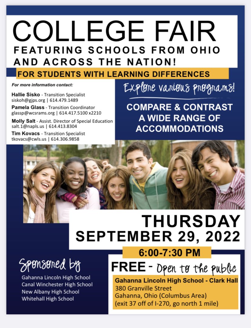 Save the date! College Fair for Students with Learning Differences: September 29, 2022 <a href="/GLHSLions/">Gahanna Lincoln HS</a>