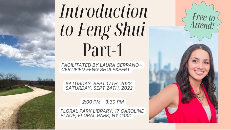 NYCFengShui's tweet image. Introduction to Feng Shui Workshop (2-Part Series)
Dates: Saturday, Sept 17th and 24th, 2022 from 2:00 PM - 3:30 PM
Where: Floral Park Library, 17 Caroline Place, Floral Park, NY 11001

Free to attend! Sponsored by the Floral Park Library
#FengShui #Healing ,#meditation ,#reiki