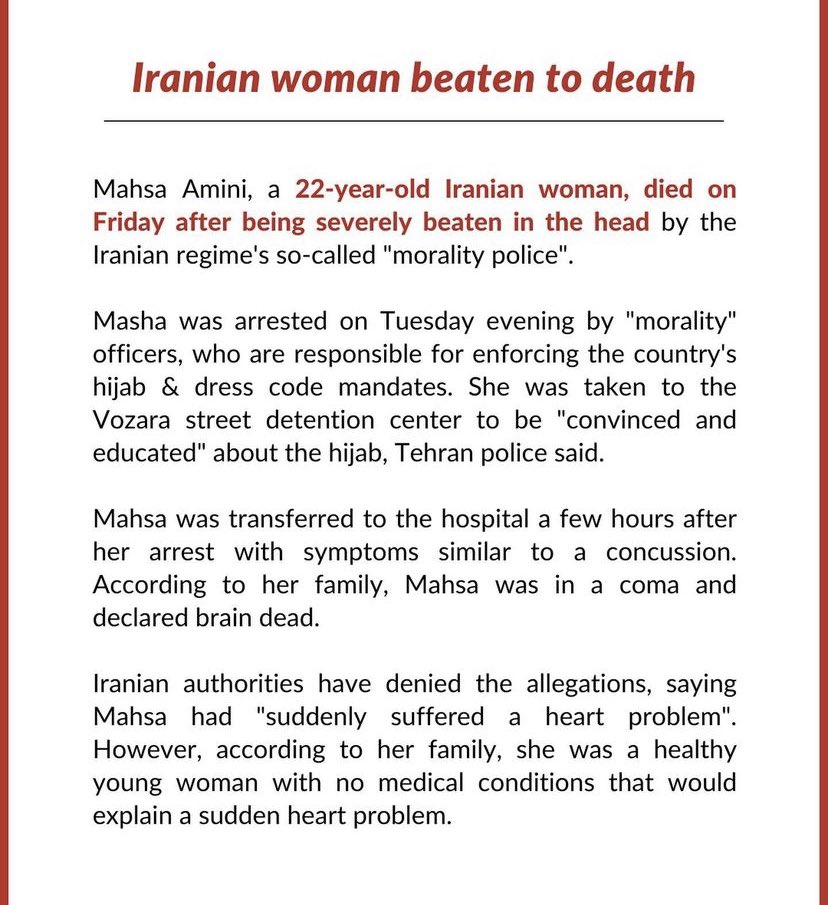 _armeow's tweet photo. They are killing us for ISLAM
what’s the difference between them and Isis?
nowhere in the world cares about us
to the oppression of Iranian women
today, a girl was killed by the police for the crime of hijab. 
 #مهساامینی 
#مهسا_امینی‌ 
#مهسا https://t.co/CZpouutYsS
