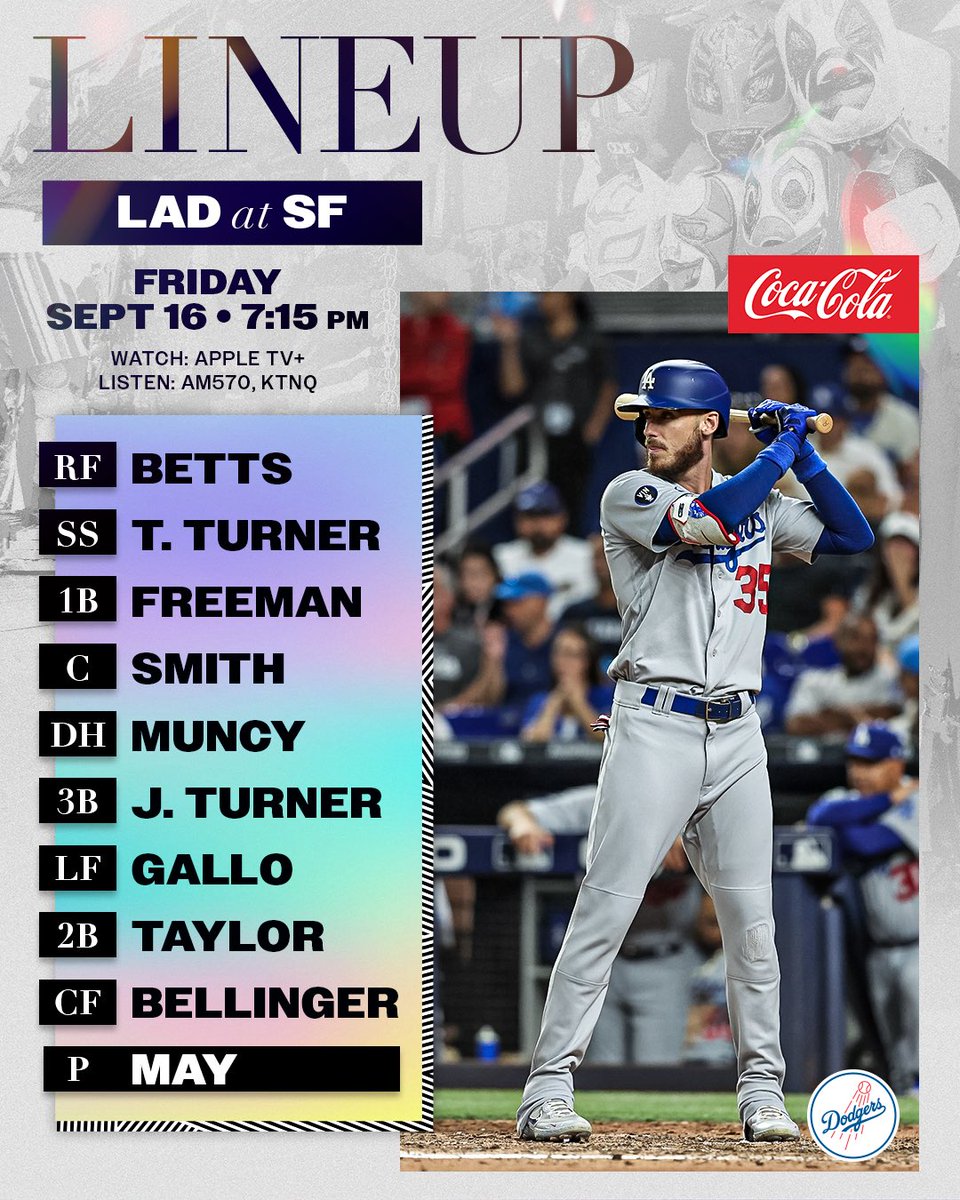Dodgers's tweet photo. Tonight’s #Dodgers lineup at Giants: https://t.co/CKtLeItK2D