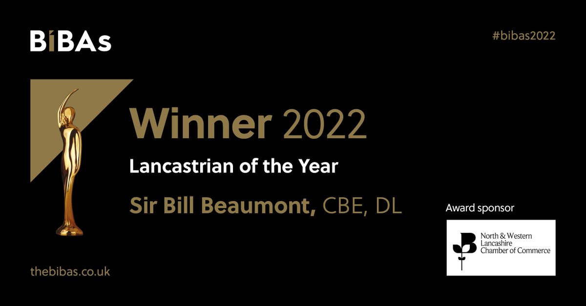 Recognising the lifetime achievements of an individual that has has contributed to the county in many ways over a number of years, and presented by Babs Murphy, CEO at @lancschamber, the Lancastrian of the Year award goes to Sir @BillBeaumont CBE, DL 👏 #Bibas2022