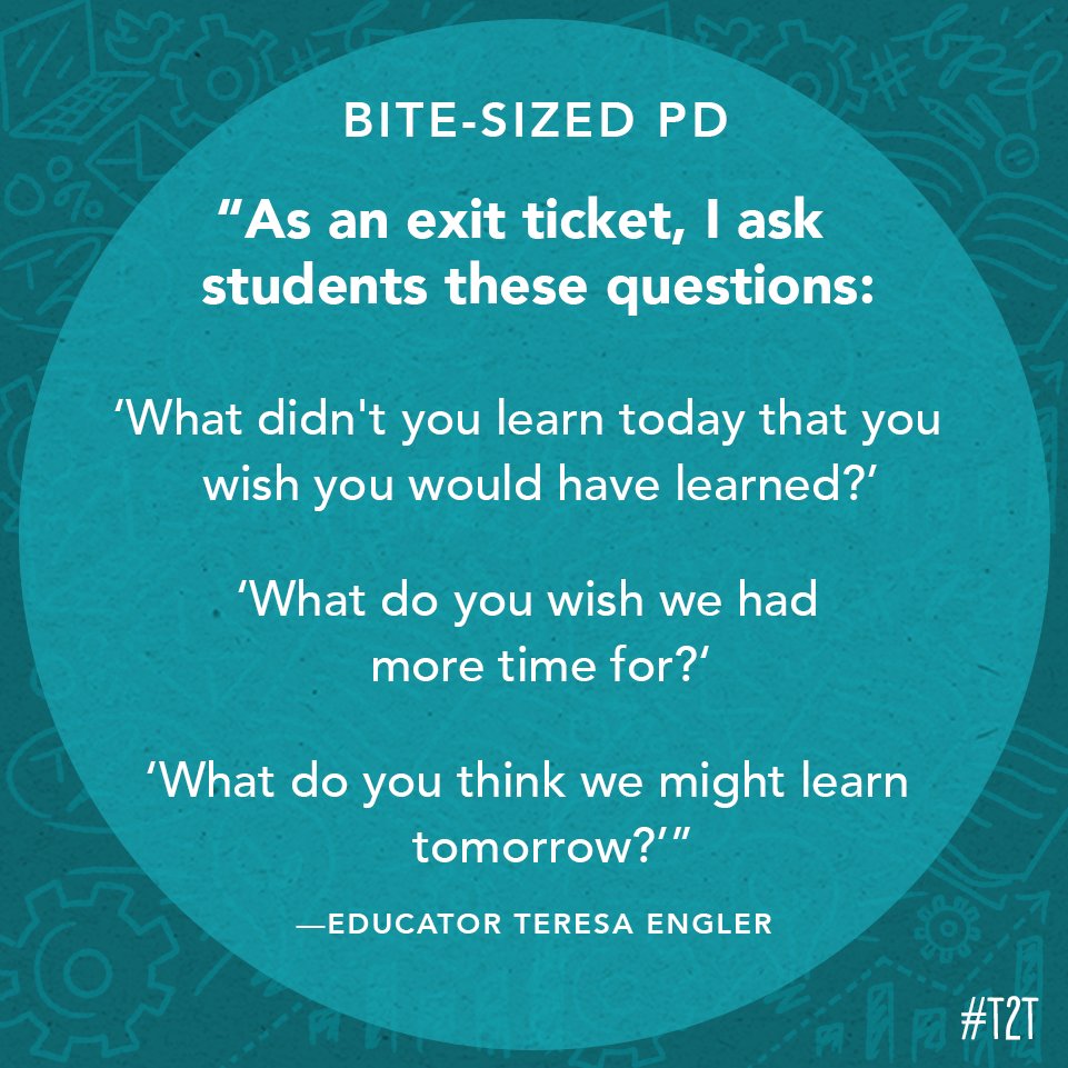 teacher2teacher's tweet photo. After you've wrapped up a brand-new lesson, what questions do you ask your students?

(Inspiration via educator @MrsEngler1) https://t.co/HHrCWfiBUZ