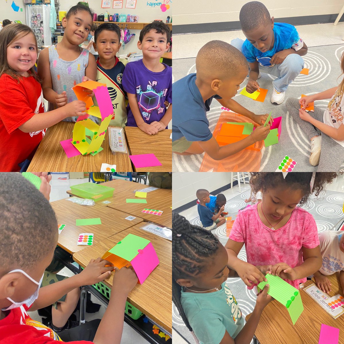 Yesterday was International Dot Day. We read The Dot by Peter Reynolds and then students created art work around their dot. Today they completed a STEM project. How can you create a tower using dot stickers and flash cards? #RESBeAGamechanger